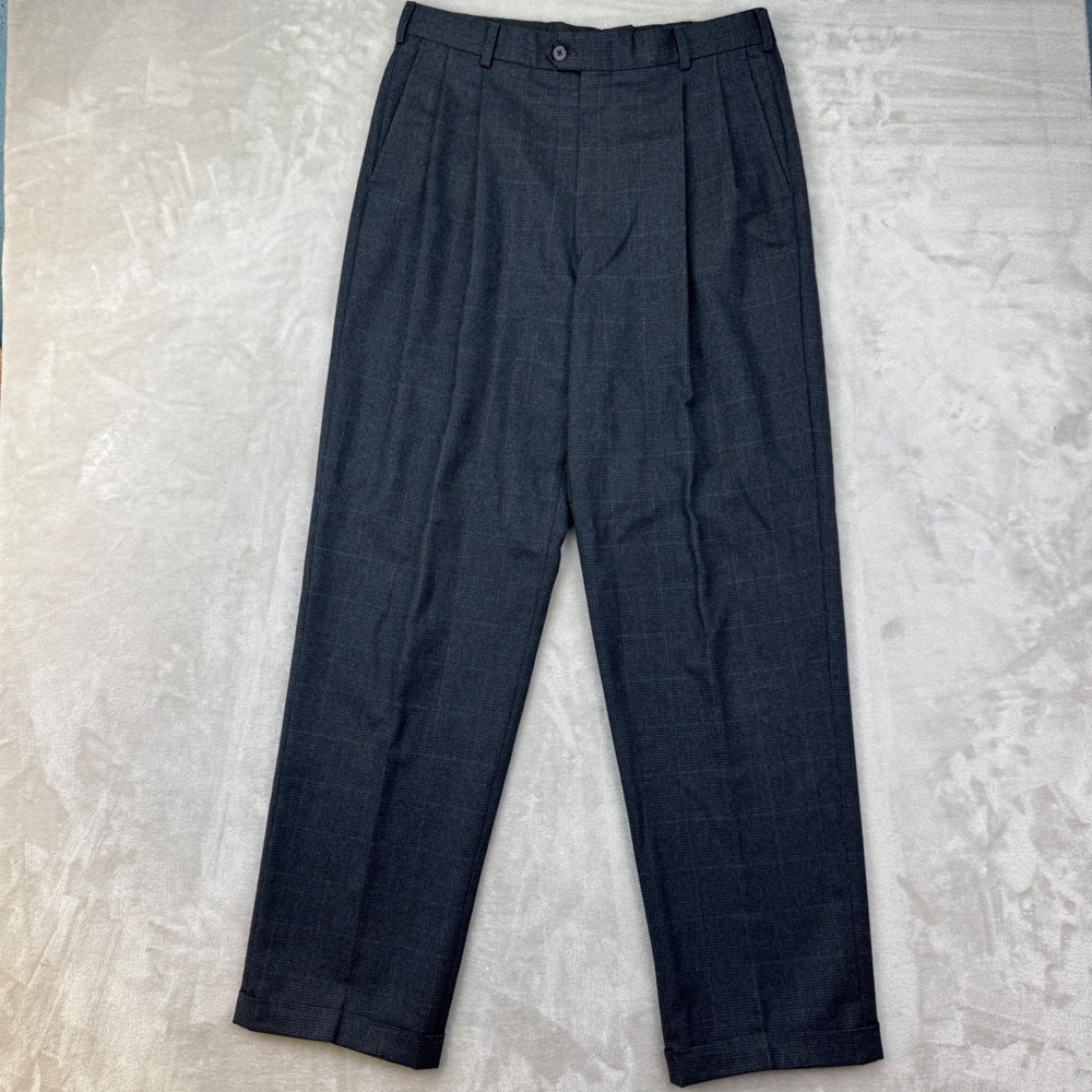 Vintage John Alexander Hartmarx Trousers 34x33 Wool Pleated Cuffed Made in USA